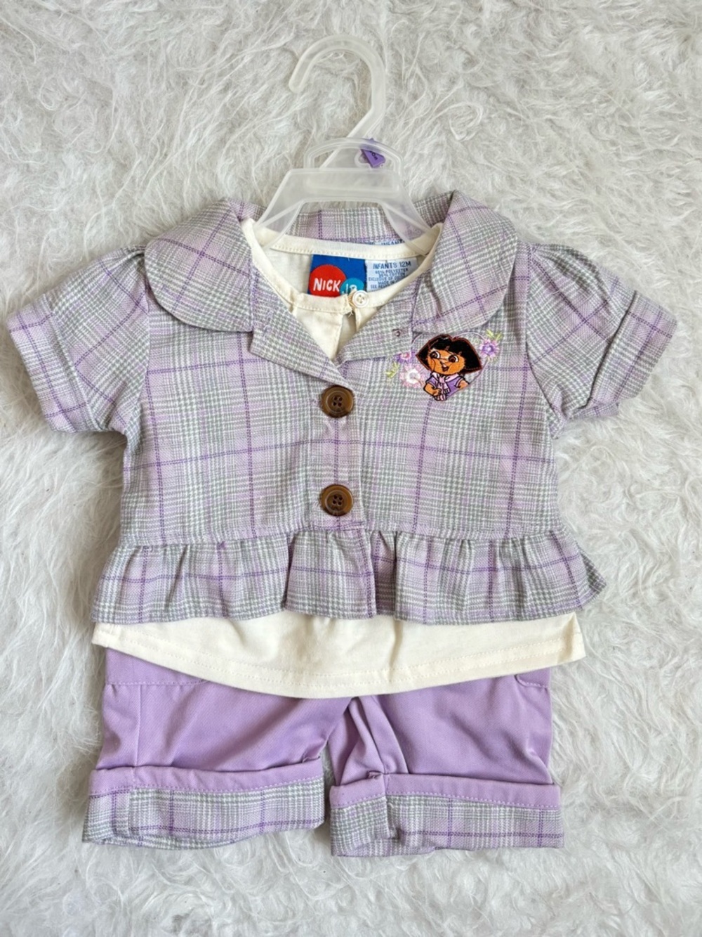 Dora The Explorer Y2K Rare Deadstock NWT Lavender Plaid Three Piece Outfit